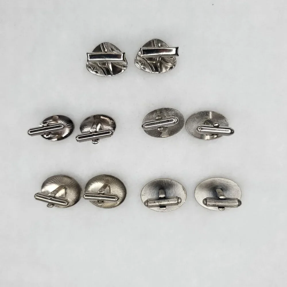 Vintage Cufflinks Silver Tone Oval Round Anson Shields Unbranded Lot Of 5 Pair